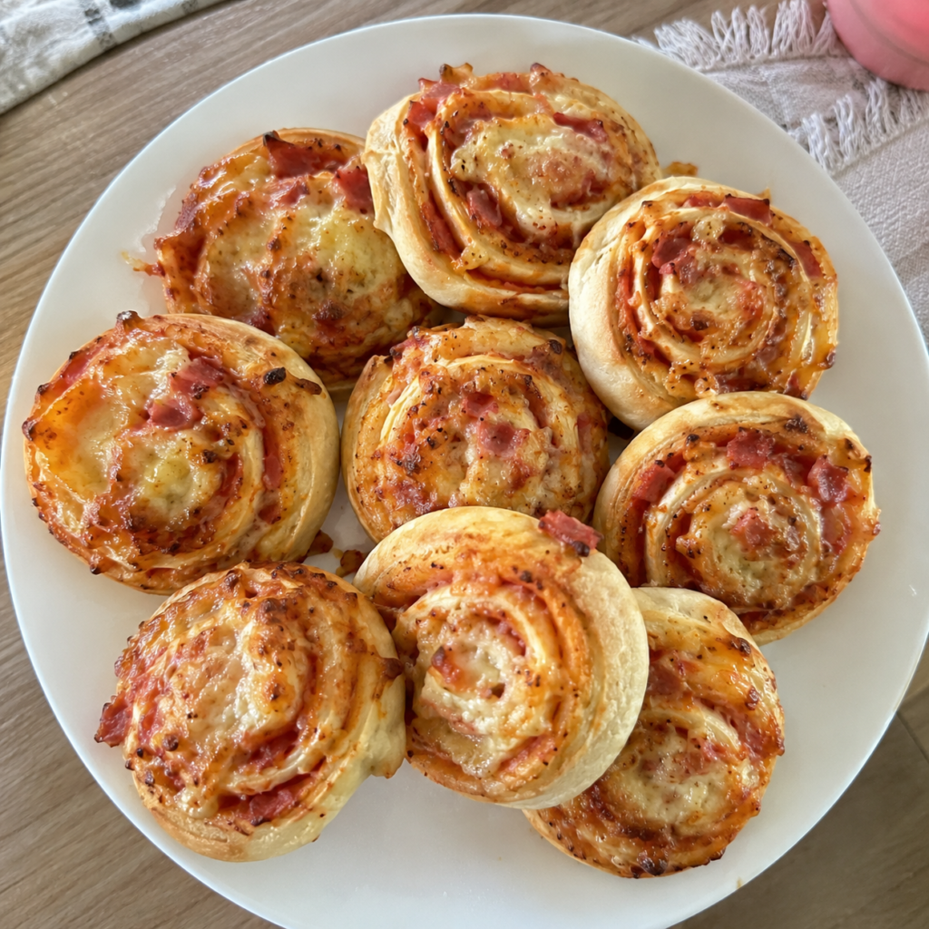 5 schnelle Familienrezepte, die bei uns immer funktionieren Frische Pizza-Schnecken auf einem Teller für Kinder