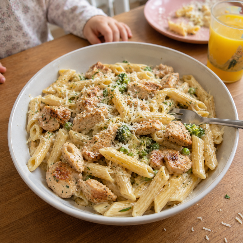 5 schnelle Familienrezepte, die bei uns immer funktionieren Cremige Hähnchen-Nudel-Pfanne als schnelles Familienrezept